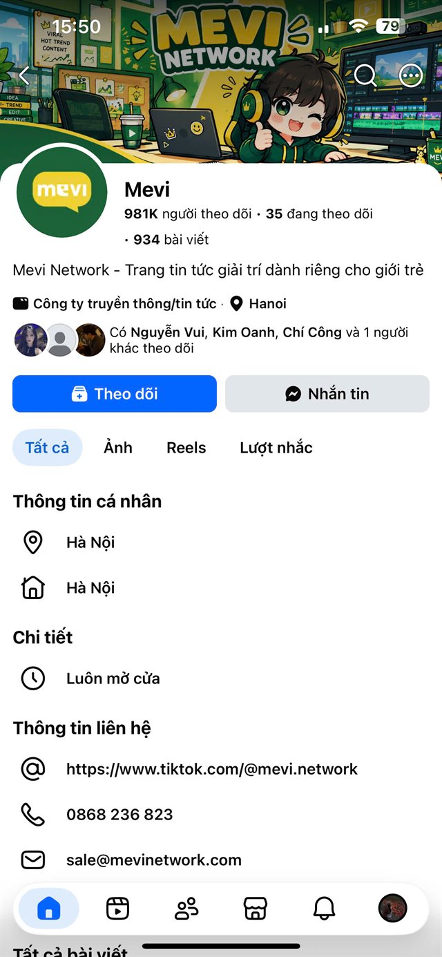 Fanpage Mevi Network - 981K Follower